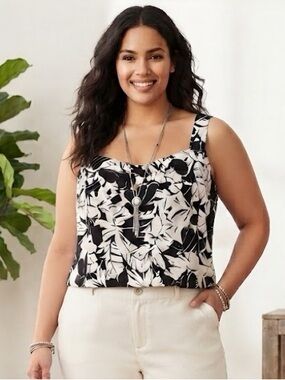 MICHAEL Michael Kors Black & White Cropped Linen and Viscose Tank